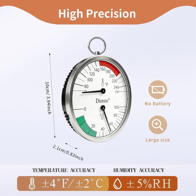 DUNUO 4 inch Sauna Thermometer Fahrenheit and Hygrometer, Mounted for Portable Steam Sauna Box, Ideal for Infrared/Indoor/Home Use, Essential Accessory and Gift for Enthusiasts (ST004PL) - Image 2
